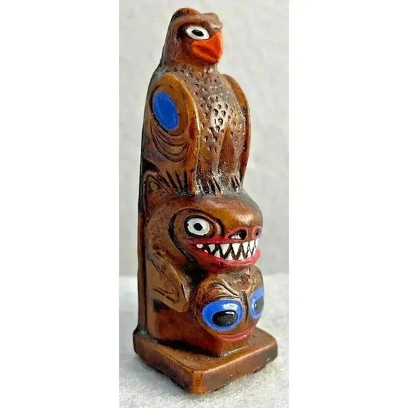 Alaskan Carved Wood Resin Totem Pole 3" vintage - Picture 1 of 8